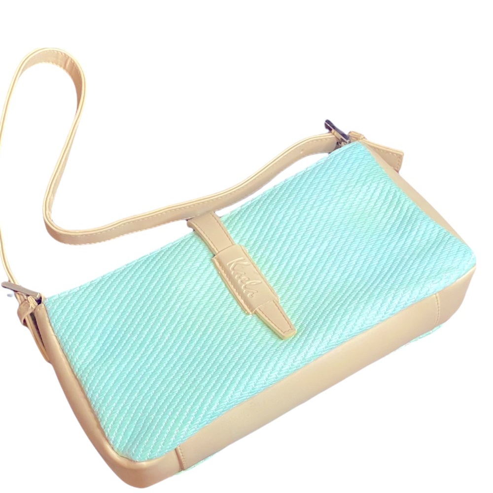 Vintage Kaela Y2K Woven Green and Pink Shoulder Bag Faux Leather